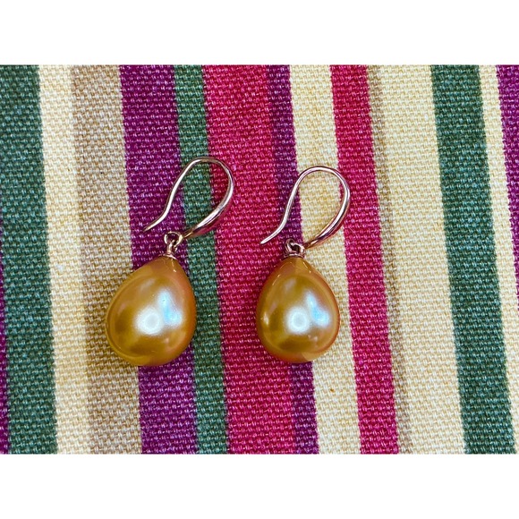 Golden Pearl Drop Earrings Dangle Hook Style Jewelry - Picture 2 of 6